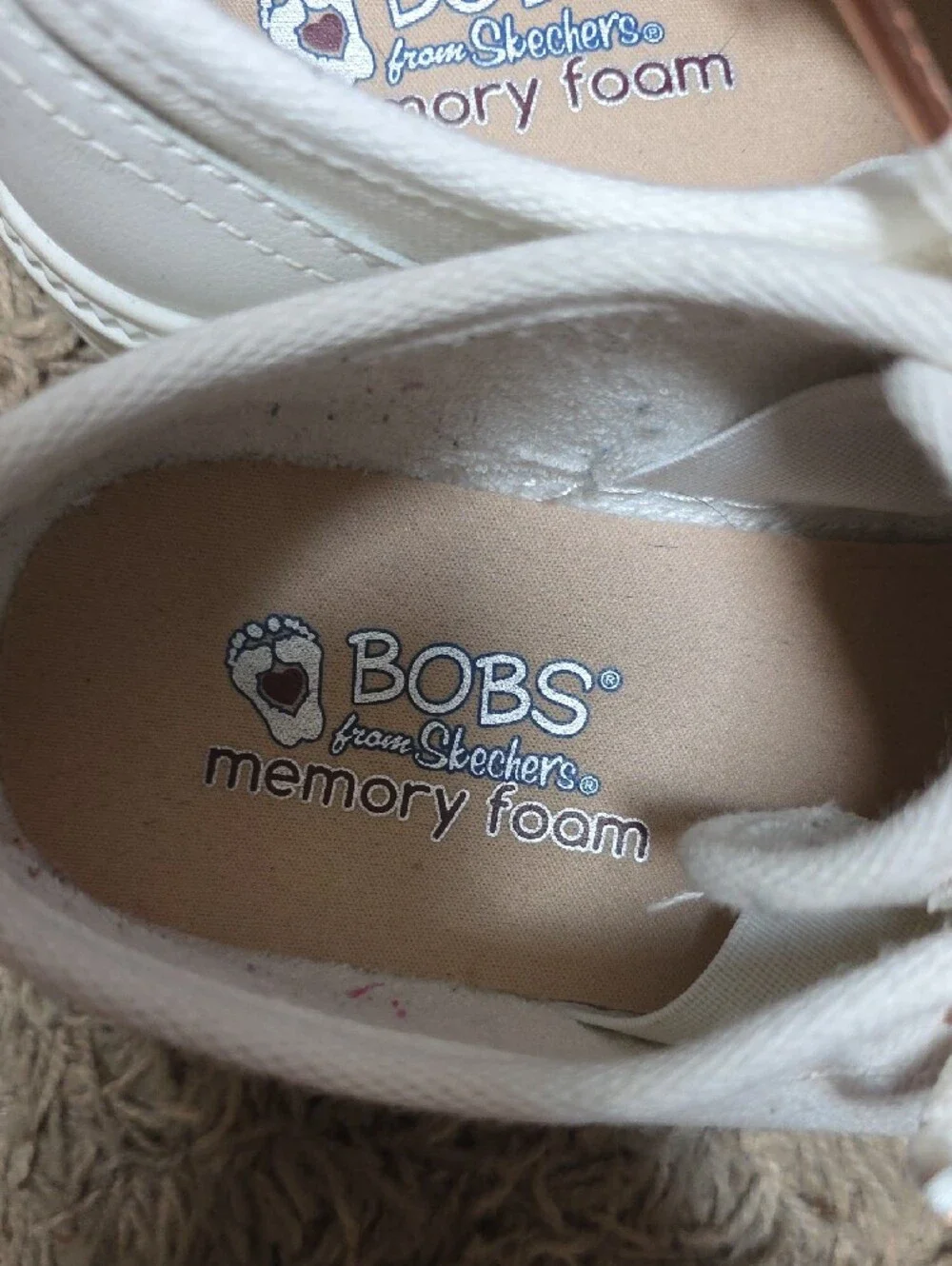 BOBS from Skechers White Canvas Sneakers with Rose Gold Accents